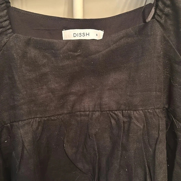 DISSH 100% Linen Black Hali Sleeved Top, Size 6 - Picture 3 of 9